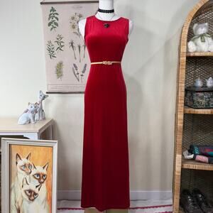 Vintage 90s Y2k Red Velvet Maxi Dress Romantic Goth Sexy Vampire Vamp Party M